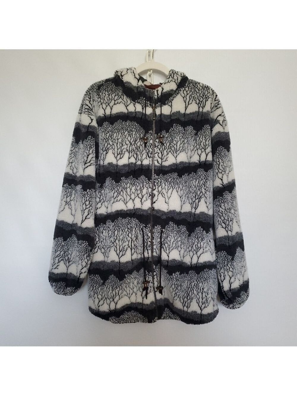 TSUNAMI VINTAGE JACKET  HOODIE RARE FLEECE BLACK WHITE WOMENS (L) MADE IN CANADA